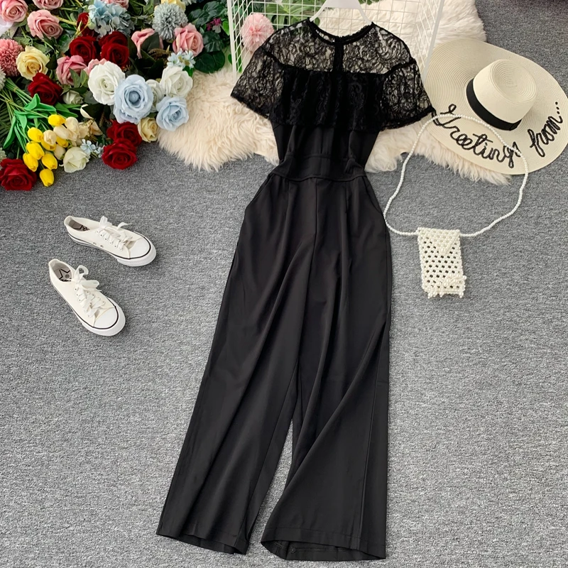 Женский кружевной комбинезон Ажурный с цветочной вышивкой и оборками высокой