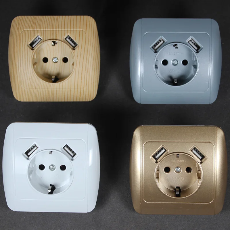 2020 Design Wall USB Socket 5V2A EU Standard Extension Outlet With Dual Home Usb Plug Charger Power Wood color E7 | Обустройство дома