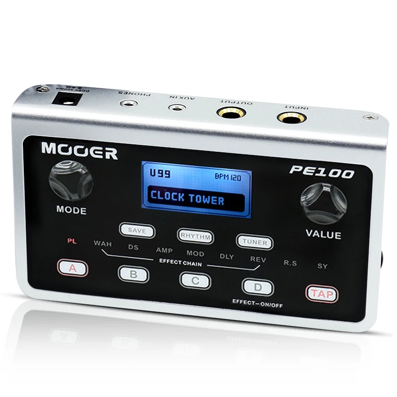 Enlarge MOOER PE100 Multi-effects Processor Portable Guitar Effect Pedal 40 Drum Patterns 10 Metronomes Tap Tempo 39 Types of Effect