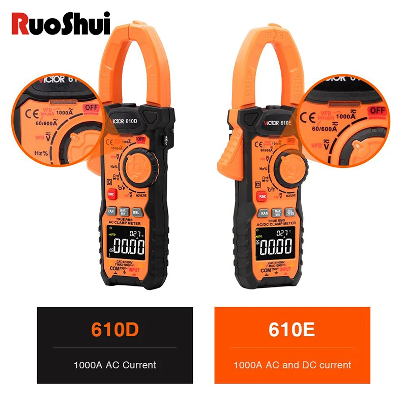 

RuoShui 610E Digital Clamp Meter AC /DC Current Voltage Ammeter Hz Ohm RMS NCV Tester Capacitance Tester Clamp Meter Multimete
