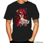 Мужская и женская футболка с круглым вырезом и изображением мексиканского сахарного черепа на Хэллоуин 2021