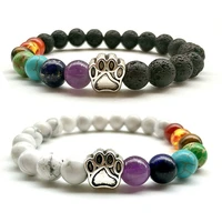 natural stone 7 chakra dog paw charm lava rock mala beads elastic bracelet yoga meditation healing bangle gemstone bracelet