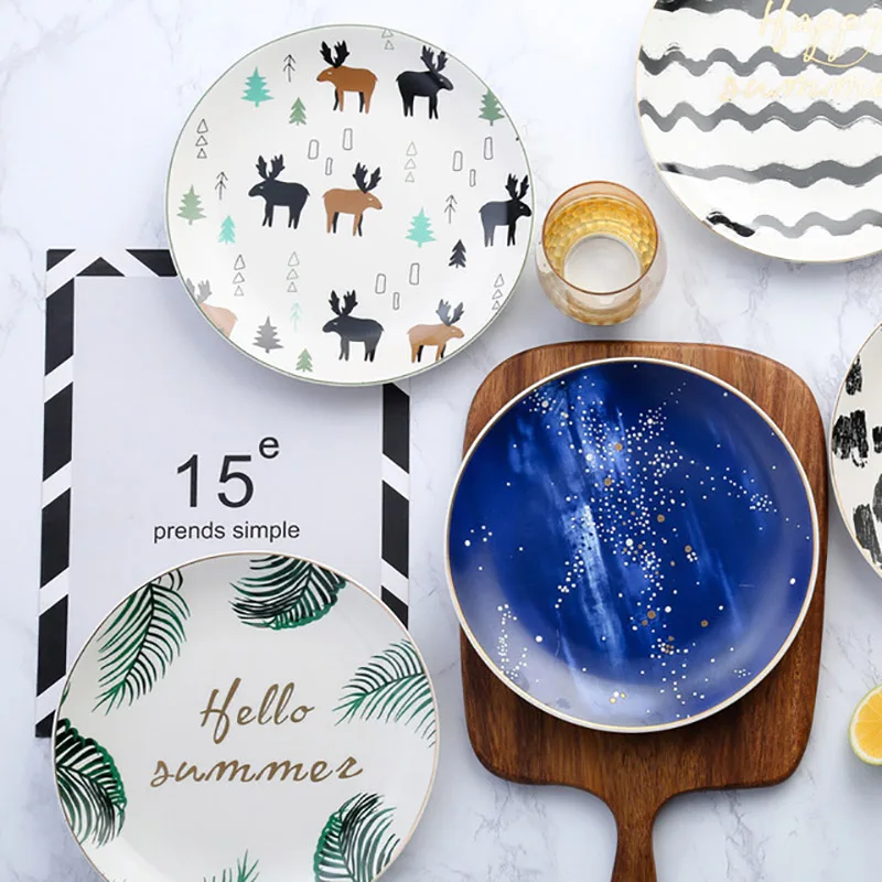 Керамическая тарелка в скандинавском стиле блюдо вестерн столовые приборы для