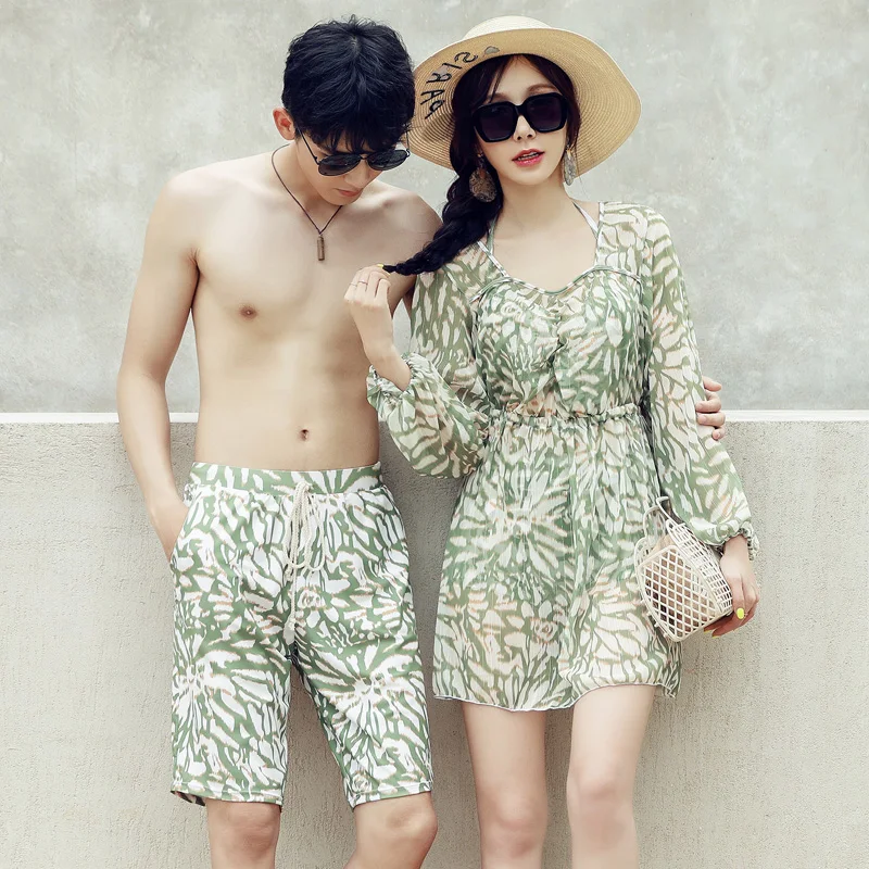 Парные Купальники 3 шт. комплекты бикини с длинными накидками платье мужские