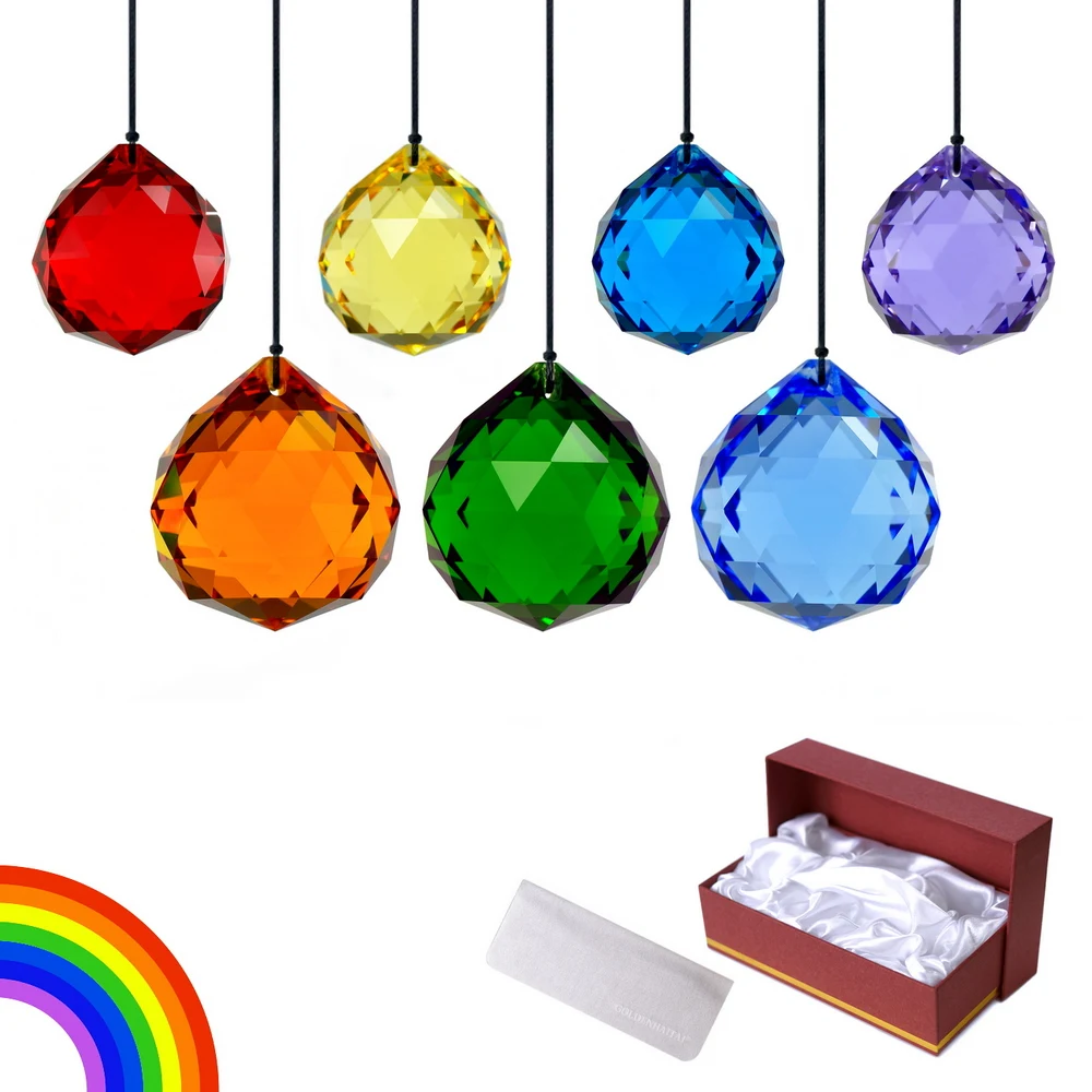 GOLDENHAITAI-bola de cristal colgante, Prisma, parasoles, accesorios de ara&ntilde;a para decoraci&oacute;n de ventana de jard&iacute;n, 30/40mm, 7 Uds.-0