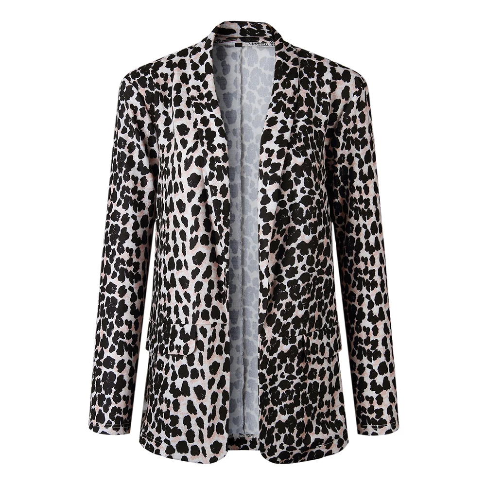 

Women 2019 Autumn Vintage Leopard Blazers Work Office Lady Slim Skin Print Suits with Pockets Casual Blazers and Jackets Tops
