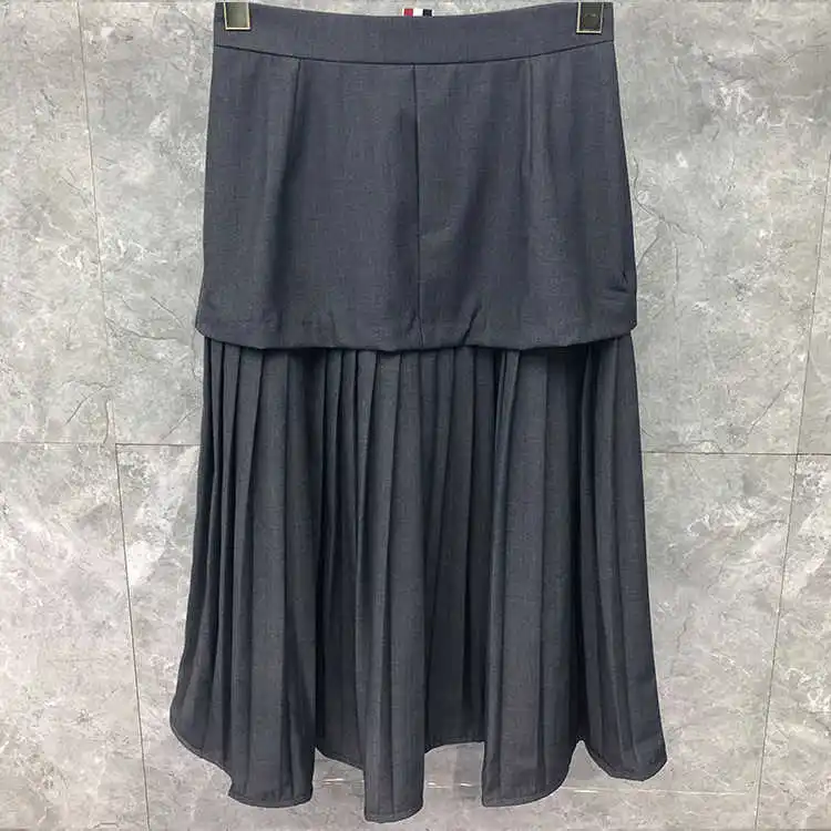 

Женская плиссированная юбка в полоску, Повседневная однотонная облегающая Двухслойная юбка до середины икры, весна-осень 2021