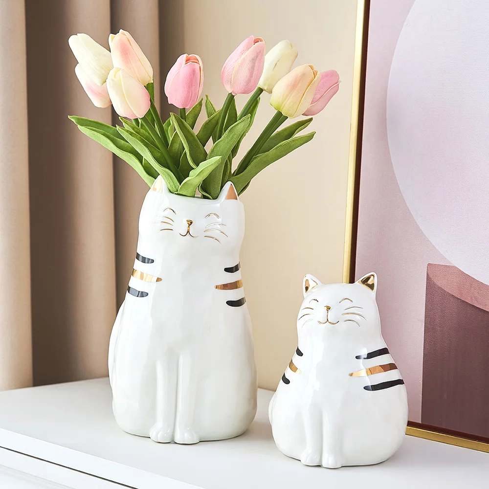 

Modern Home Decoration Ceramics Cartoon Animal Vase Flower Pot Cat Animal Living Room Decoration Creative Crafts Decoration