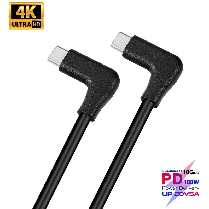 

90 Degree 100W PD 5A Type C Cable 4K @60Hz USB-C USB3.1 Gen 2 10Gbps Fast Charging Cord For Macbook Pro SAMSUNG S20 Ultra QC 4.0