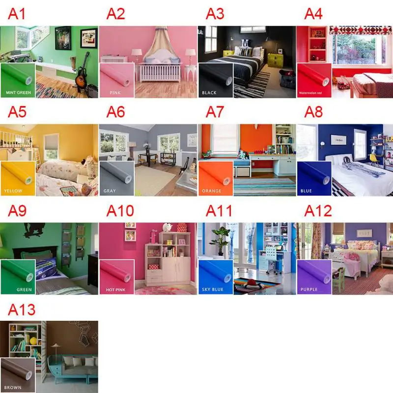 

Simple Self-adhesive Solid Color PVC Wallpaper Waterproof Wall Stickers Old Furniture Decoration Film Cabinet Wardrobe Stickers