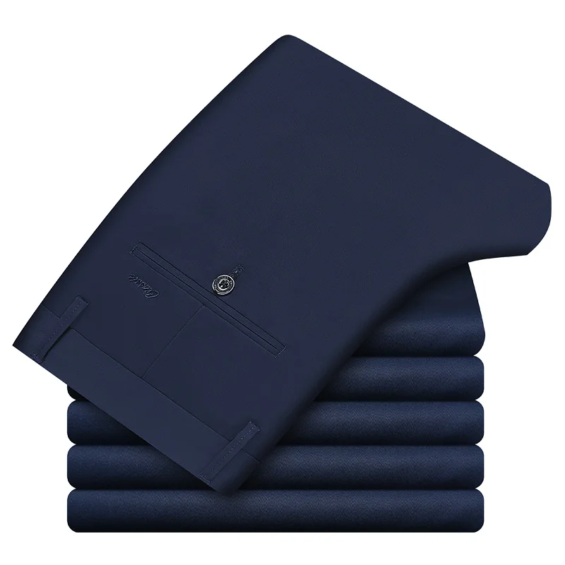 

4 Color Men's Business Casual Pants Modal Fabric Straight High Quality Trousers Male Brand Navy Light Grey Khaki Black