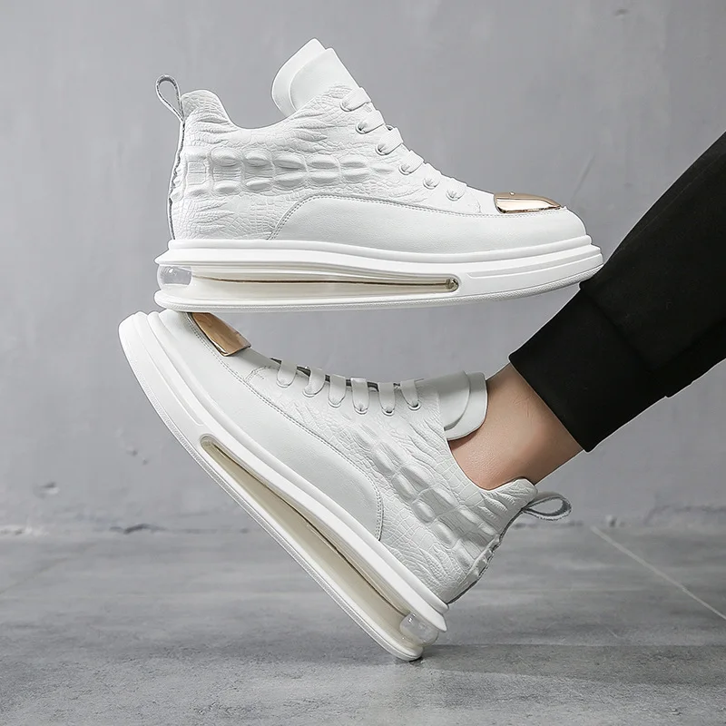 

Spring/Autumn Men's Cowhide Casual Shoes High-top Lace-up Cushion Soft Shoes Men Genuine Leather Platform Sneakers High Quality