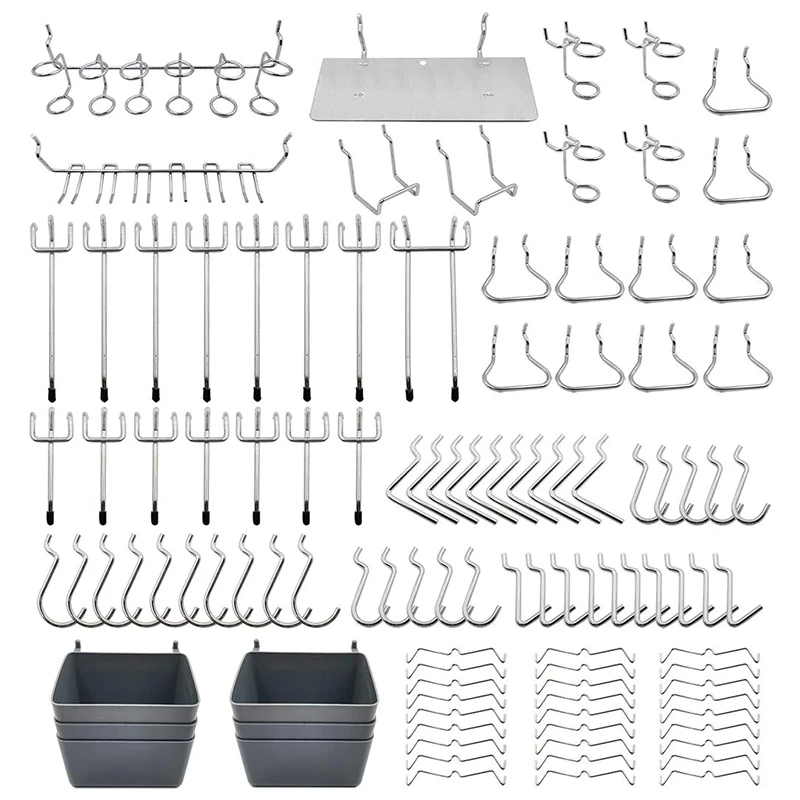 

140 Pcs15 Different Types of Pegboard Hooks Include Curved Hooks Plastic Bins, Peg Locks, for Organizing Tools