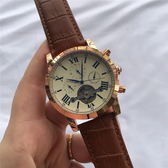 Мужские наручные часы с хронографом Дизайнерские ремешком из натуральной кожи в