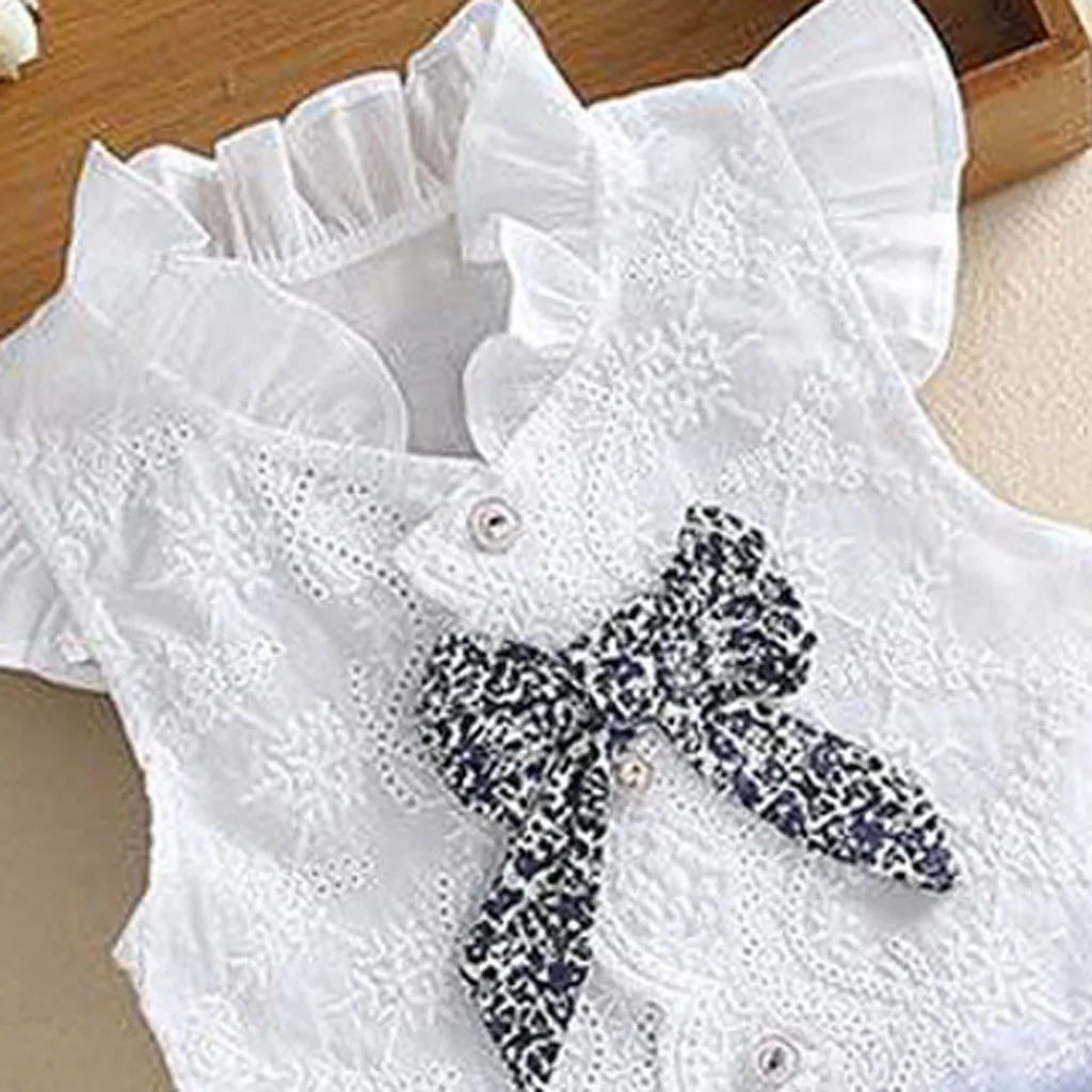 

3-8Y Kids Baby Girls Fashion Korean Version Sleeveless Bow Shirt Tops Floral Print Gauze Princess Skirt Outfits Set Clothes 5*