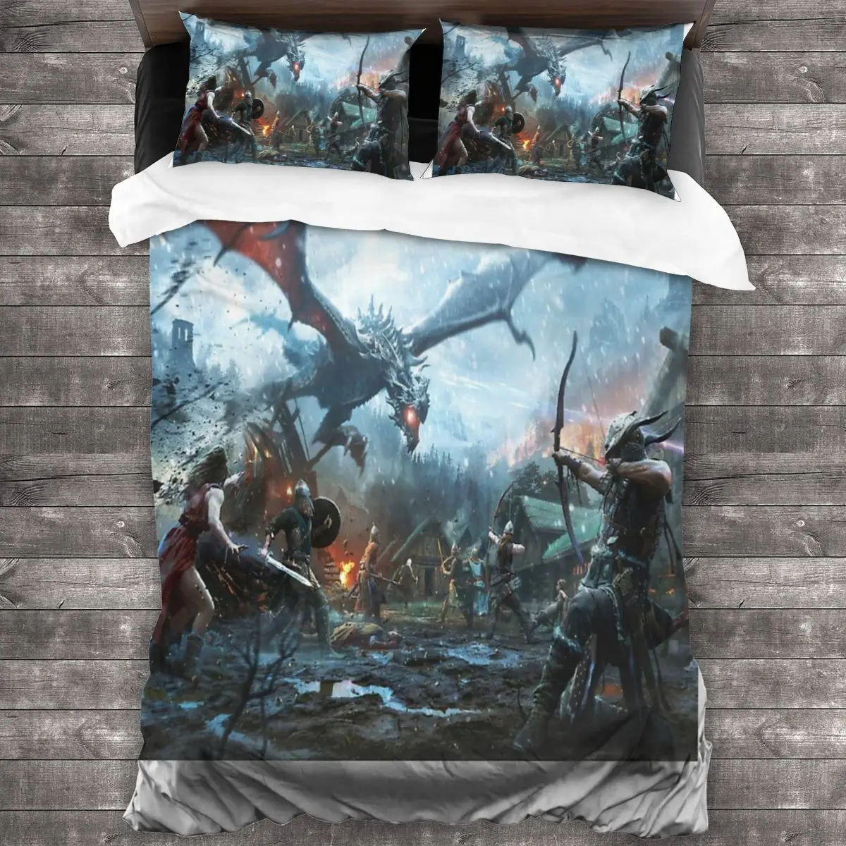 

Skyrim- Dragon Battle Linens Bedspread Bedding Set Duvet Cover Bedsheet Bed 2 People Couple Bed Quilt