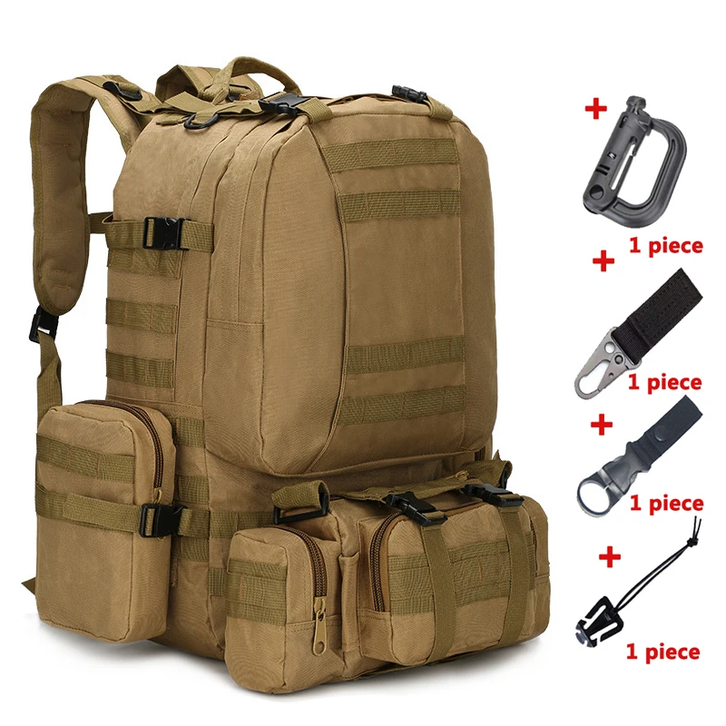 55L Molle военный рюкзак SWAT армейская полевая камуфляжная дорожная Сумка Многофункциональная двойная сумка большой емкости ACU рюкзак - Цвет: bag and hooks