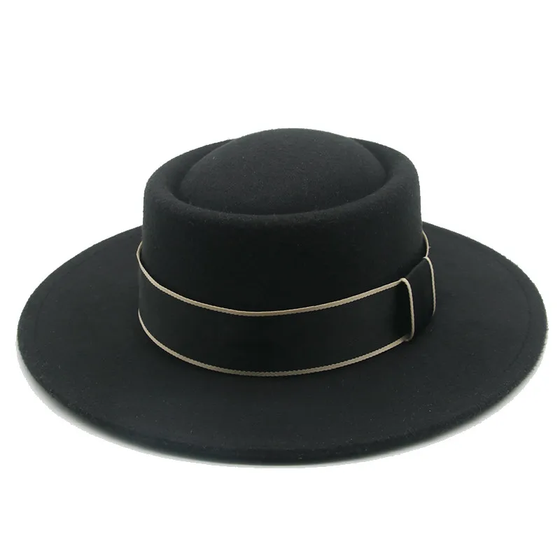 

fedora hat women ribbon band belt classic dress formal women hats wide brim pork pie round top white black felted winter hat new