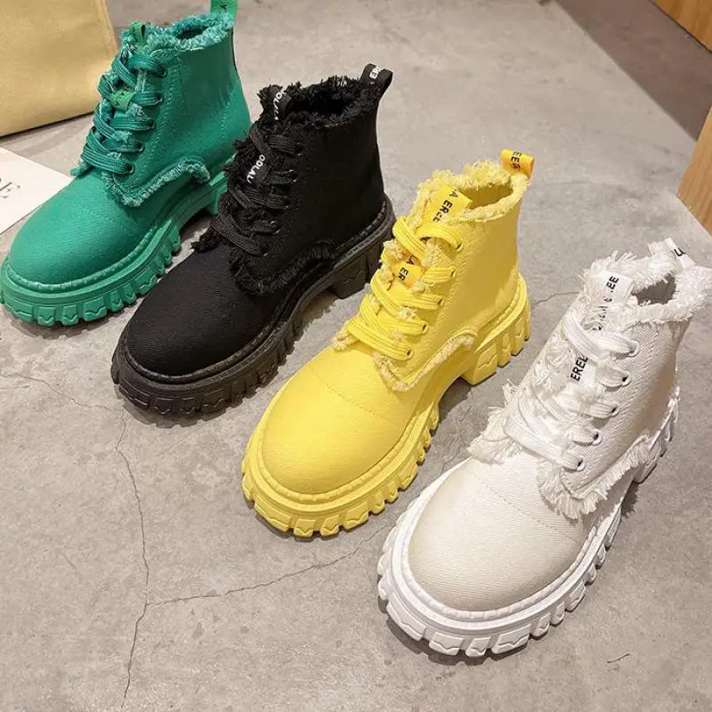 

Hot Sale Casual Shoes Women Lace Up Fashion Round Toe Canvas Sneakers Brand Designer Chelsea Boots Botines De Mujer 35-40