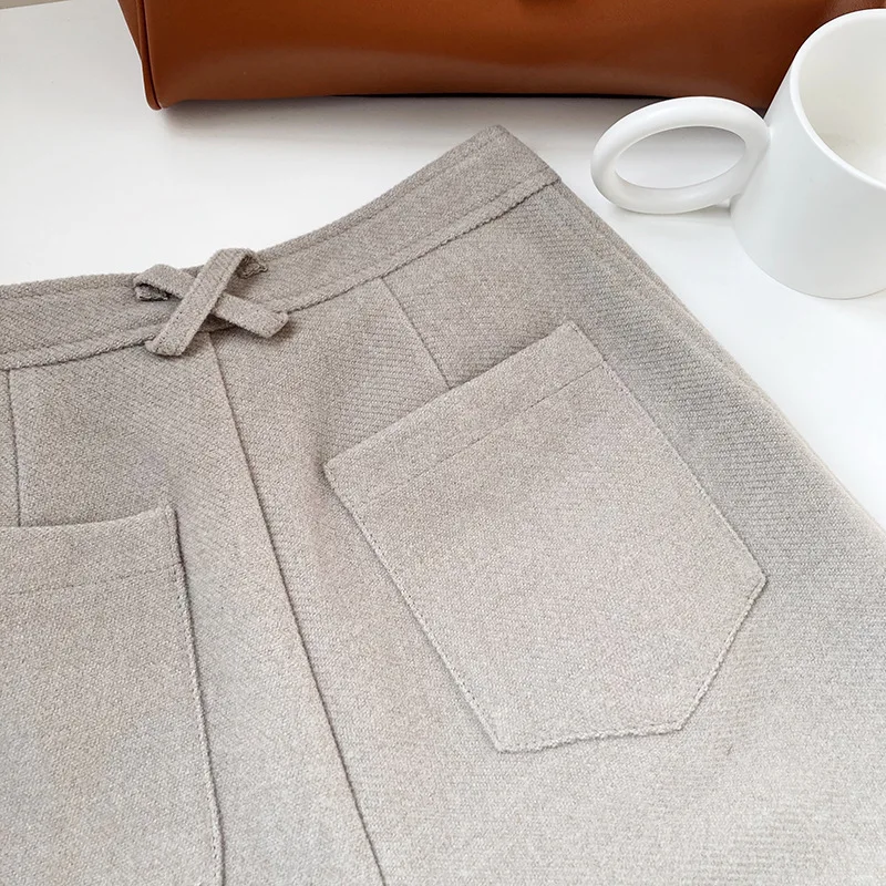 

Fashion Women Casual Straight Wide Leg Pants Female 2020 Autumn Winter Wool Warm Office Suits Pant High Waist Trousers WP261