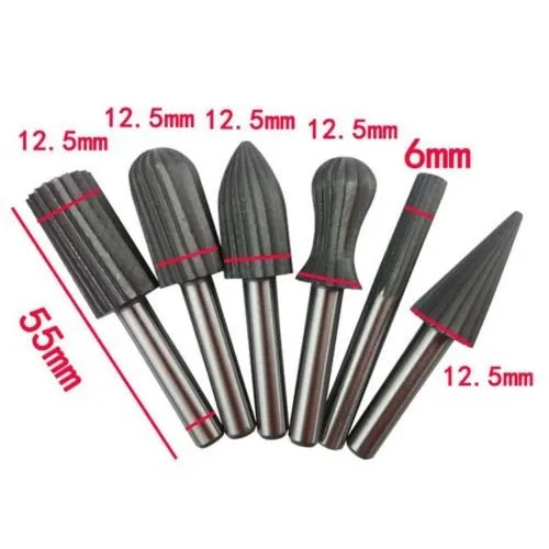 

6pc 1/4'' 6mm HSS Shank Engraving Bit Cutter Burr Wood Carving Rotary Tools Milling Cutter Carbide Cutter Rotary File Set