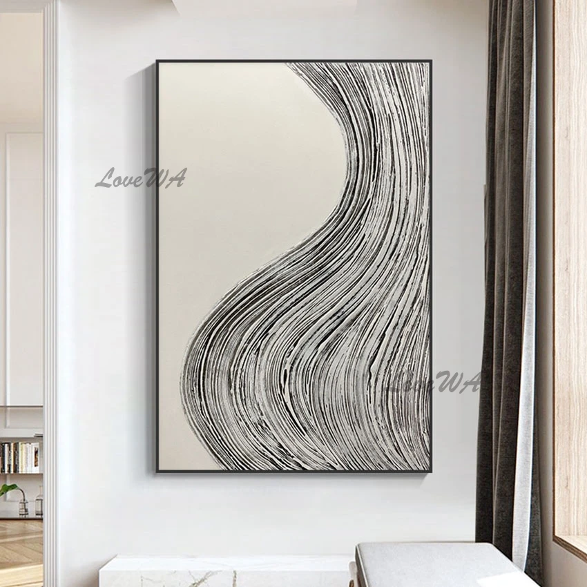 

New Arrival Textured Abstract Painting Black And White Wall Picture Modern Art Unframed Showpiece For Home Decoration