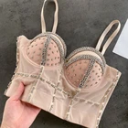 Женский жилет-бюстье без рукавов, летний пикантный топ-бюстье с мягкими чашечками и бусинами, вечерняя одежда