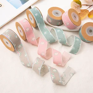 25mm 5 yards linen piping small floral ribbon clothing accessories gift packaging handmade DIY bow decoration