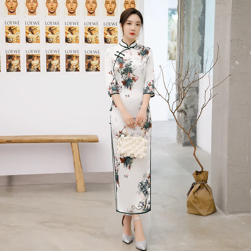 

Vintage Elegant Women Qipao Chinese Traditional Mandarin Collar Classic Cheongdsam Sexy Slim Vestidos Plus Size Dress 5XL