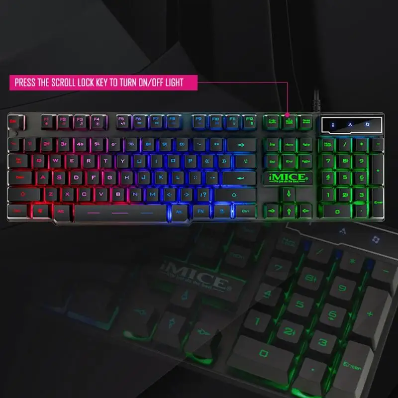 IMICE AK-600 104 клавиш USB игровая клавиатура Проводная Подсветка эргономичная клавиатура с 12 мультимедийными клавишами для компьютер ноутбук ПК