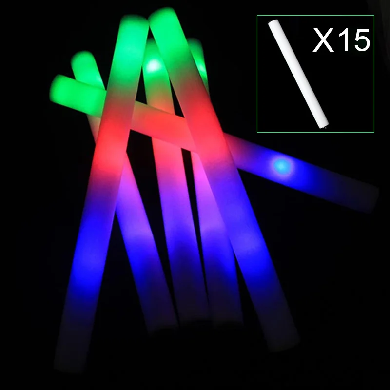 

2020 15pcs Light Up Multi Color LED Foam Stick Wands Rally Rave Cheer Batons Party Flashing Glow Stick Light Sticks