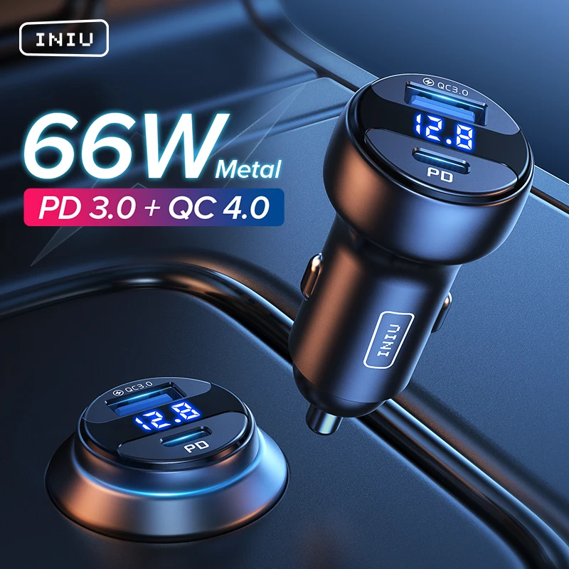 

INIU 66W 6A USB Car Charger PD + QC Type C Fast Charging Phone Charger For iPhone 13 12 11 Pro Max Xr Huawei P40 Xiaomi Samsung