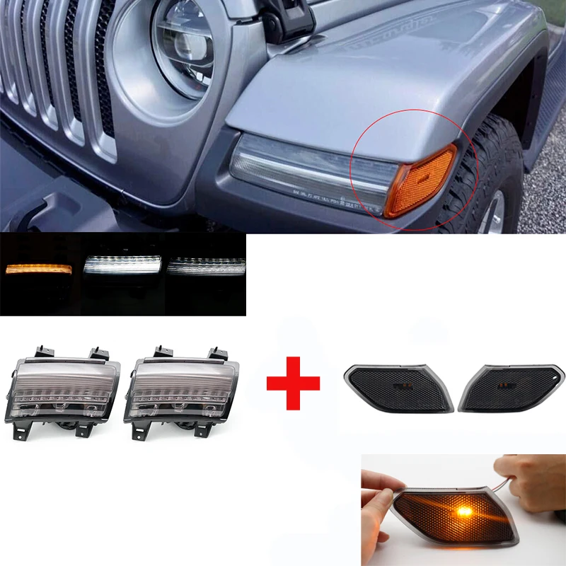 Для Jeeep W-rangler JL 2018 2019 переднее крыло осветители Копченый светодиодный светильник s