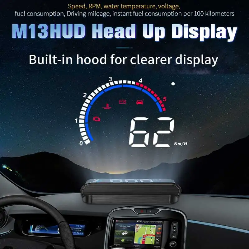 Автомобильный монитор ALLOMN M13 автомобильный HUD дисплей OBD2 II EUOBD предупреждающая