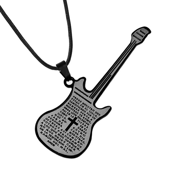 

Trendy Guitar Shape Stainless Steel Necklace Men or Women Hiphop Rock Slide Music Element Pendant Punk Style Boys Jewelry Gift