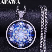 yoga flower of life glass stainless steel menwomen silver color long pendant necklace jewelry joyeria acero inoxidable n5158s02