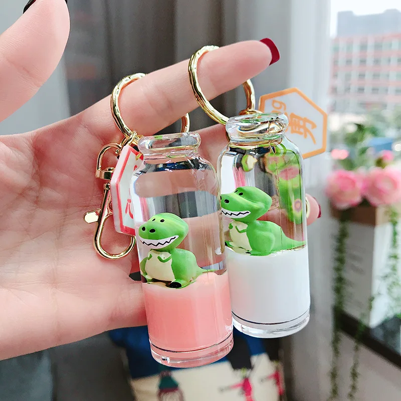 Новая сетка Красная плавающая молочный динозавр жидкая подвеска брелок цепочка