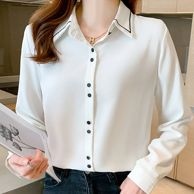 Женская шифоновая блузка на пуговицах Повседневная однотонная элегантная