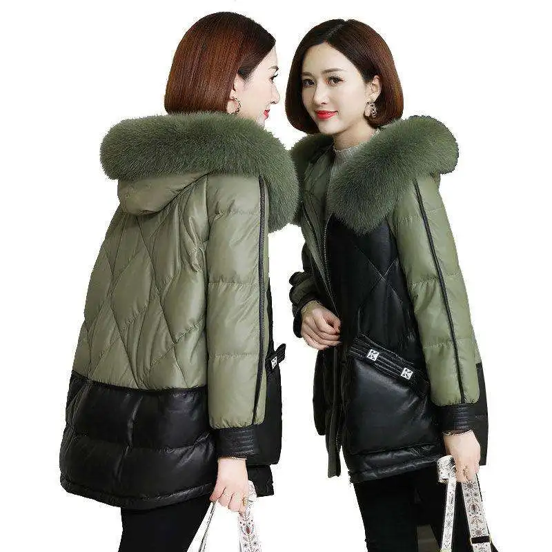 

Real Leather Jacket Winter Coat Women Fox Fur Collar Warm Down Jacket Women Genuine Sheepskin Coat Chaqueta Mujer