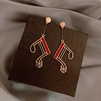 fashion musical note long earrings red and black classic streamline geometric earrings delicate female earrings