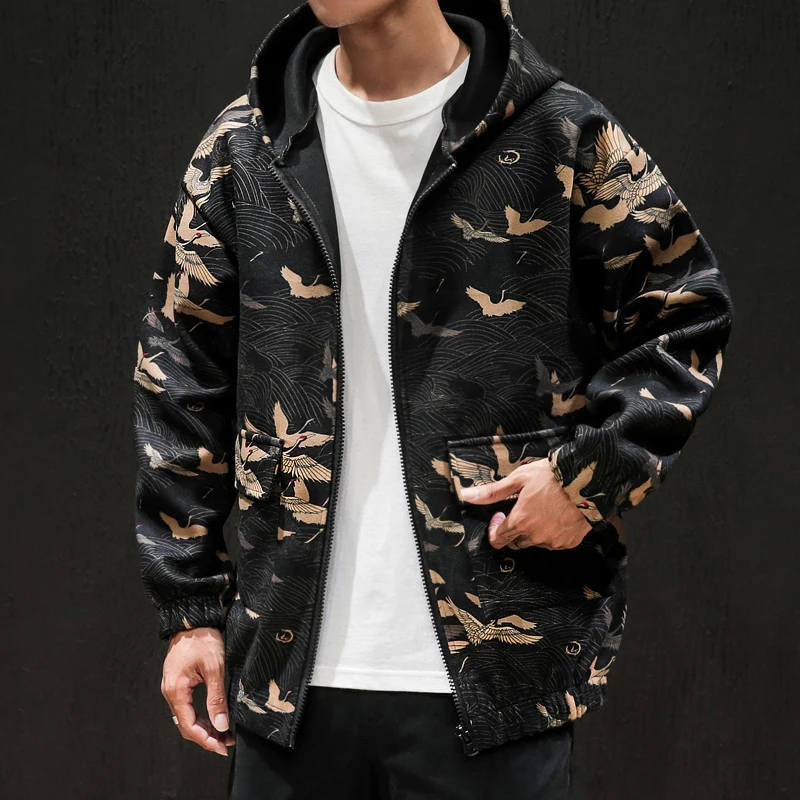 

UYUK Autumn And Winter New Casual Loose Fashion Trend Handsome Shirt Animal Pattern Men's Hooded Jacket Clothes Hip Hop