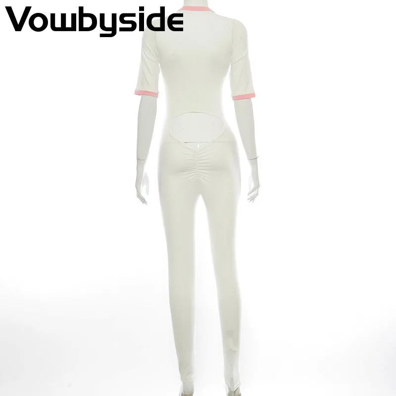 

Summer New Women's Solid Color Patchwork Zipper Short Sleeve Sexy Slim Jumpsuit Romper Playsuit