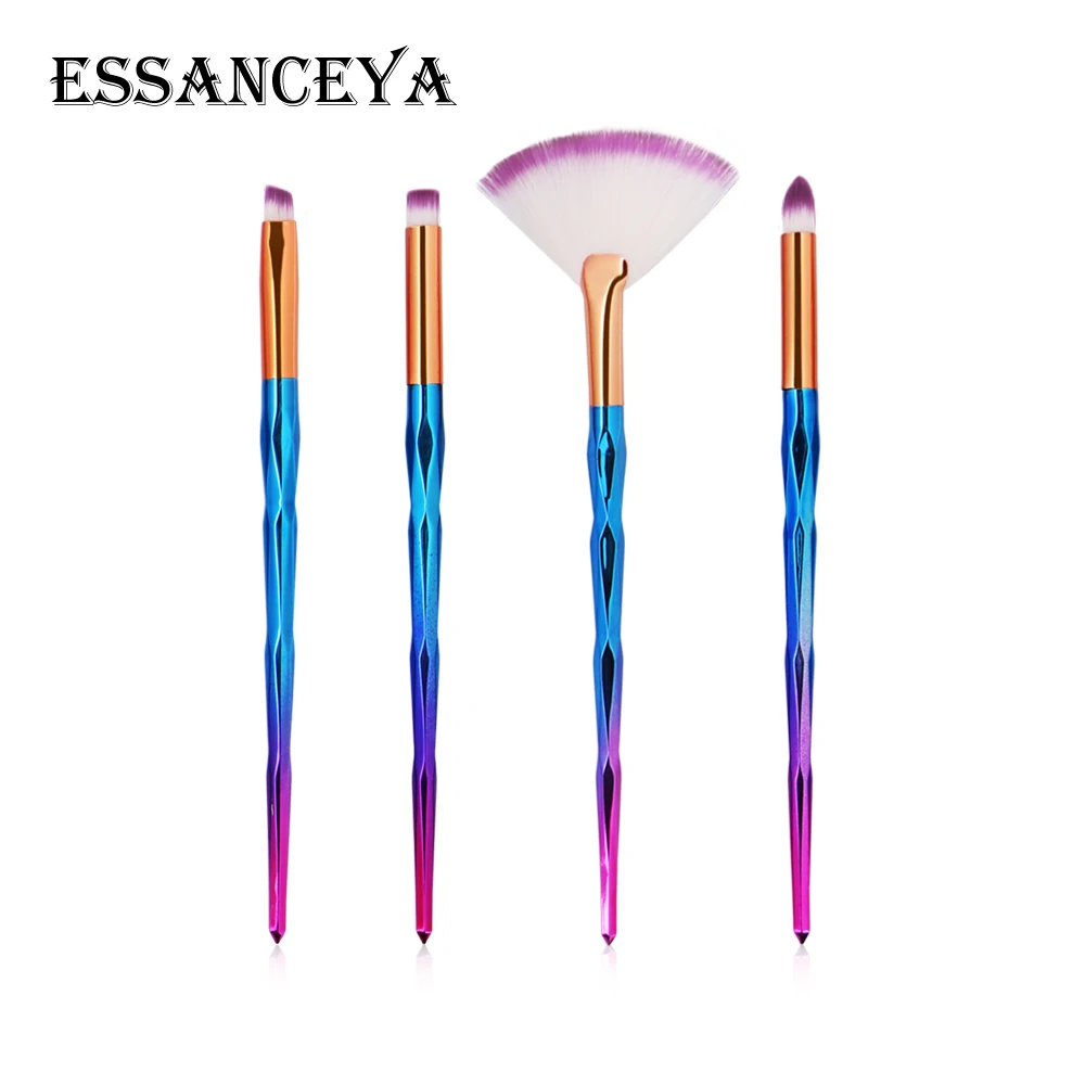 4pcs ESSANCEYA 10/15 шт алмазные Косметические кисти для макияжа Фонд вентилятор косметическая пудра для бровей губ кисть для теней для век макияж кисти набор инструментов - Handle Color: 4pcs