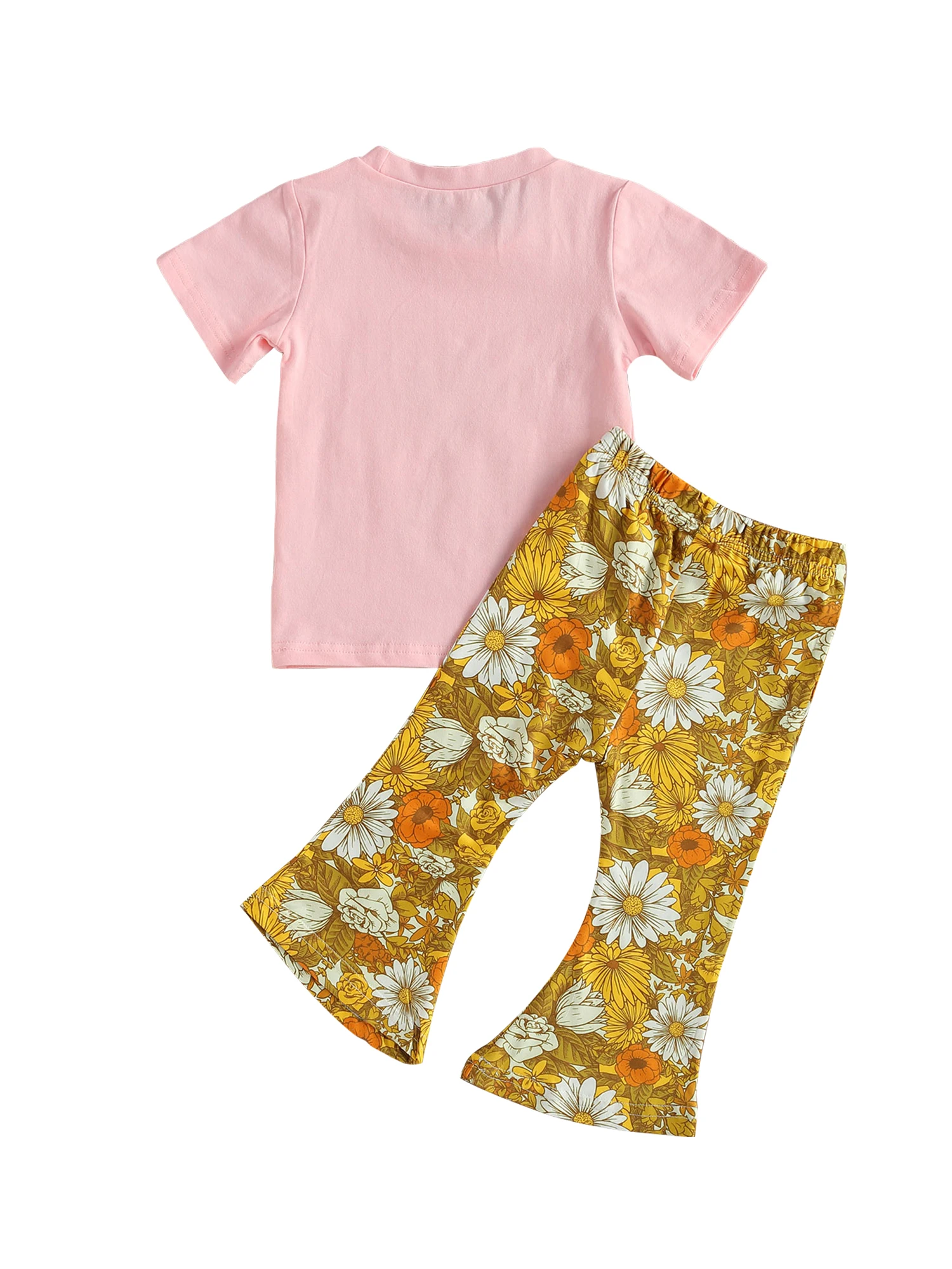 

Pudcoco 2021 Spring 1-6Y Baby Girl 2Pcs Set Sunflower ONE OF A KIND Letter Print Short Sleeve Top+Floral Flared Pants Clothes