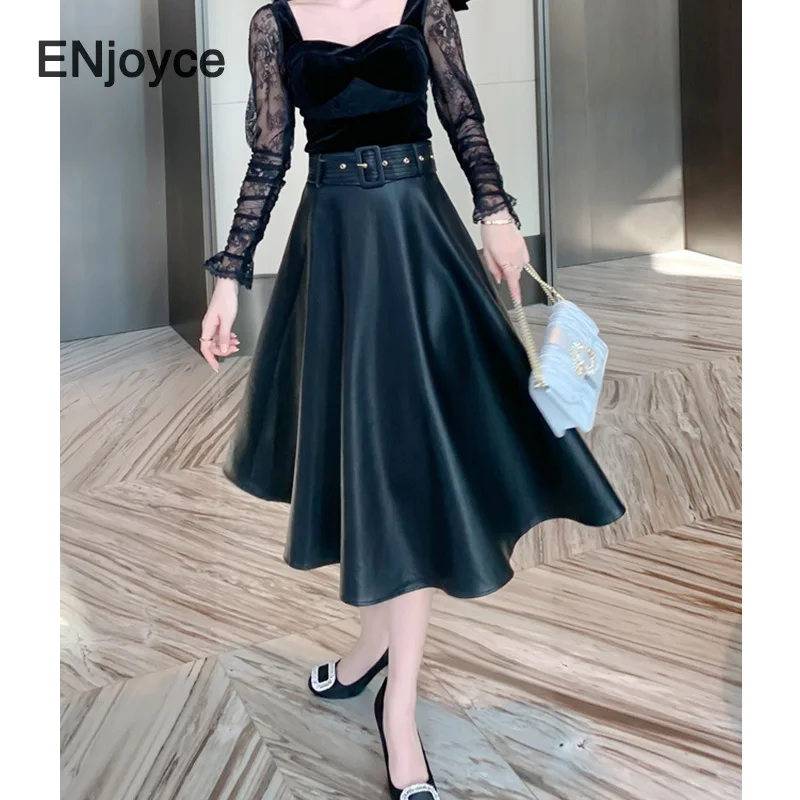 Осень-зима Новая Винтажная обувь из искусственной кожи PU цвета: черный юбка для