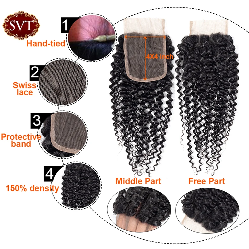 Курчавые вьющиеся пряди волос SVT с застежкой бразильские пучки человеческие