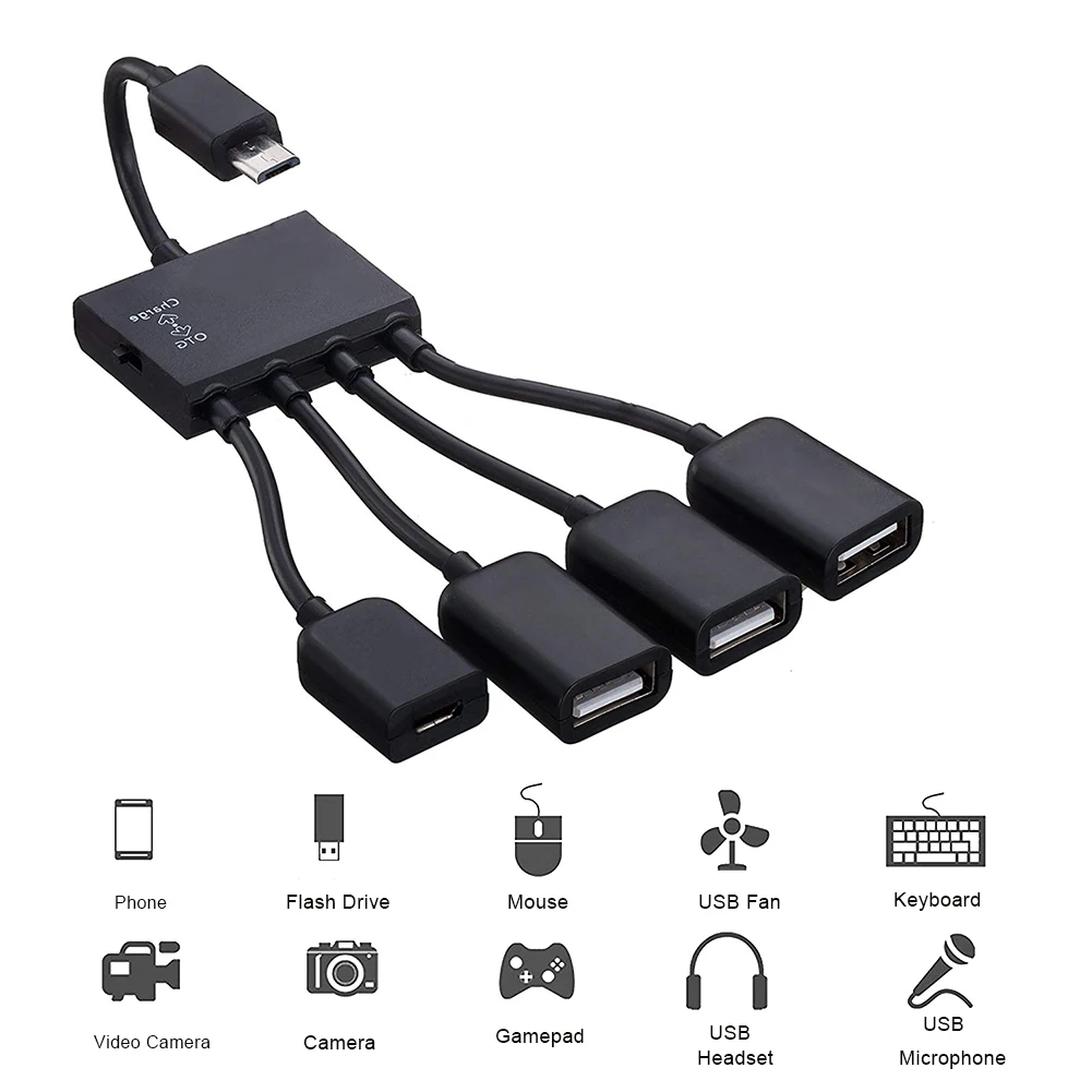 Адаптер Micro usb хаб 4 в 1 с питанием от ed Кабель адаптер OTG для зарядки хоста разъем