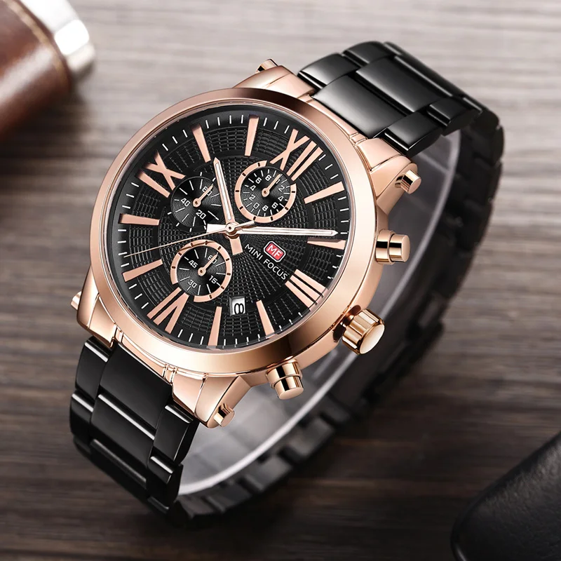 

MINI FOCUS Classic Large Dial Roman Scale Steel Band Men's Watchwaterproof Luminescent Calendar Men's Watch