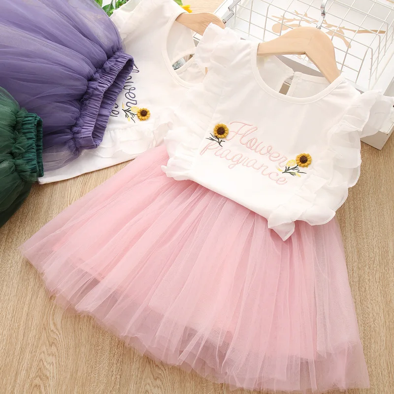

Summer Girls Clothing Sets Toddler Fashion Suit Children Cartoon Print Top Butterfly Tulle TuTu Skirt 2Pcs Outfit Baby Clothes
