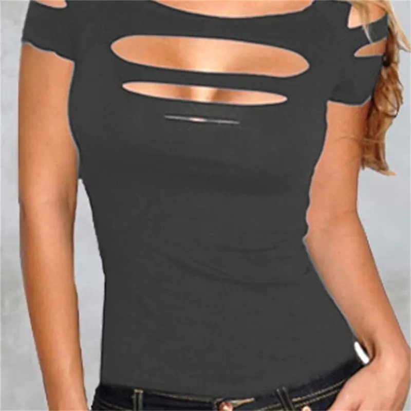 

Sexy Casual Women Black Vest Tops Ladies Female Sexy Club Wear T-Shirts Hollow Out Off Shoulder Slim Crop Top Summer Pullovers